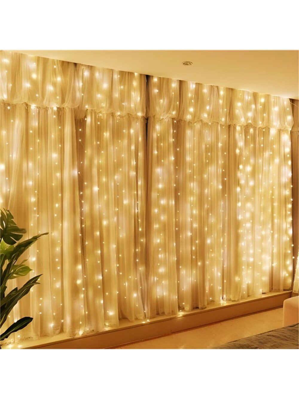 300LED Fairy Curtain Lights, 9.8x9.8Ft Warm White USB Plug in 8 Modes Christmas